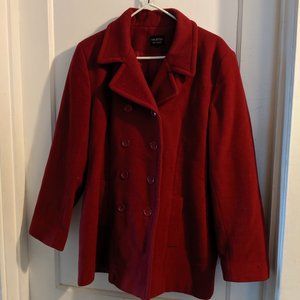 Cranberry red double breasted pea coat